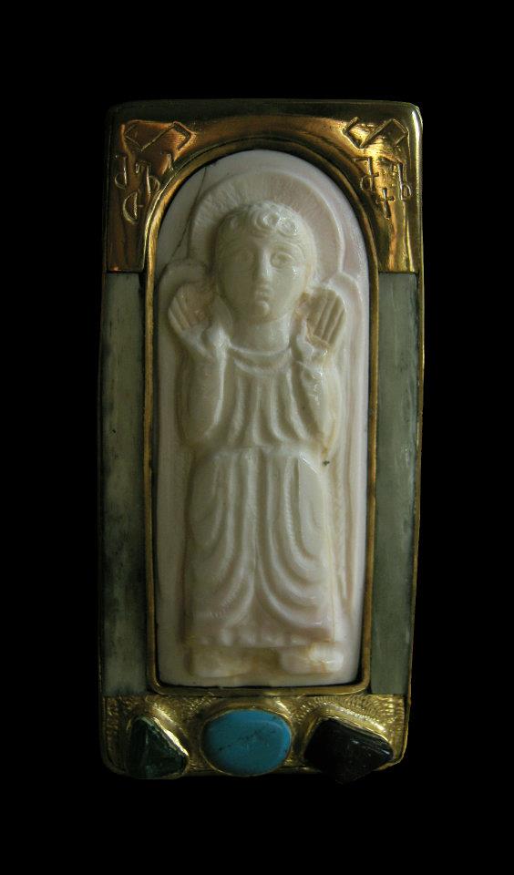 archangel, bone, semiprecious stones silver